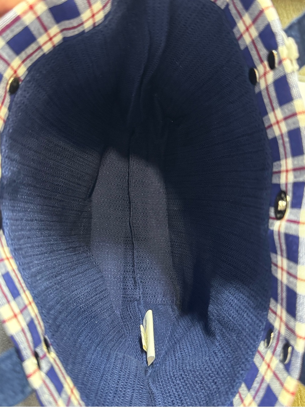 Longaberger Navy, White & Red Plaid Canvas Tote - Picture 5 of 7